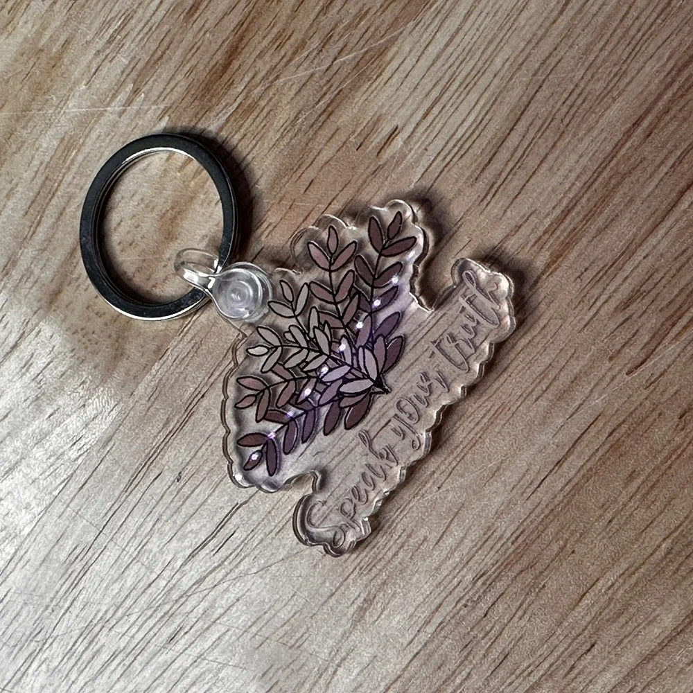 Speak Your Truth Acrylic Keychain Botanical Leaf Inspirational Bag Charm Clear